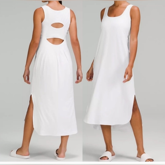 Lululemon Pima Cotton Open-Back Midi Dress In White Size 6 - Picture 1 of 16
